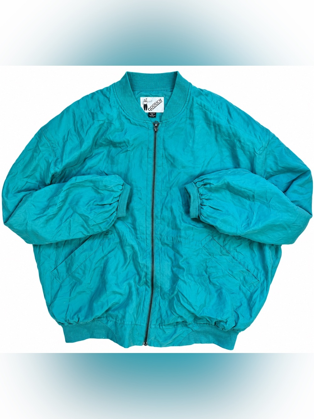Men's Goouch Vintage 100% Silk Teal Bomber Jacket - XL